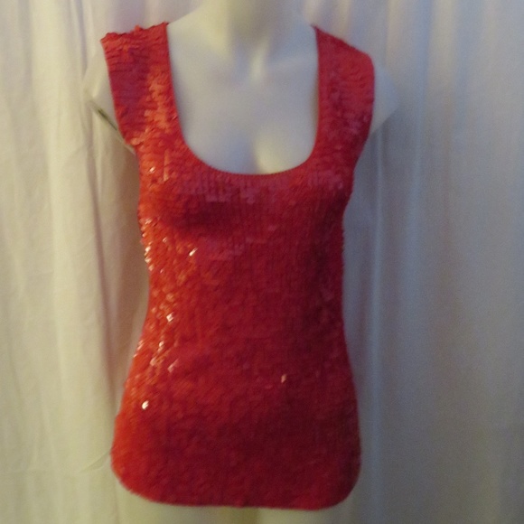 I.S.C. SPORT RED SEQUIN SLEEVELESS TOP SIZE L * - Picture 1 of 8